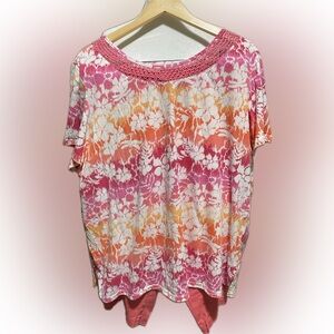 Relaxed Pink and Orange blouse with Matching Capris